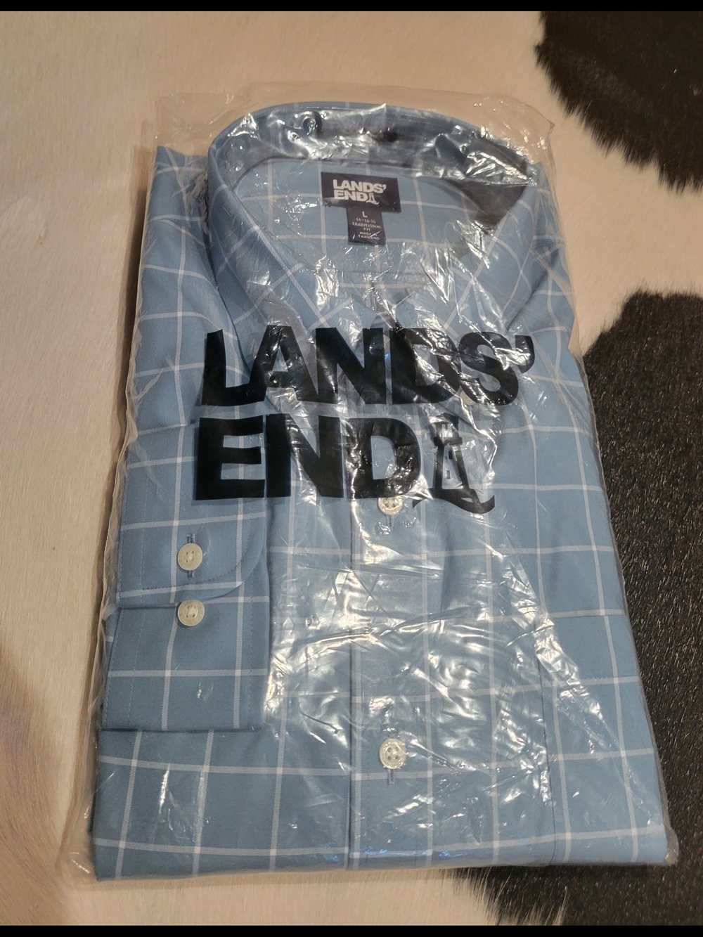 Lands' End Men's Blue Windowpane Dress Shirt - Men's Large NWT